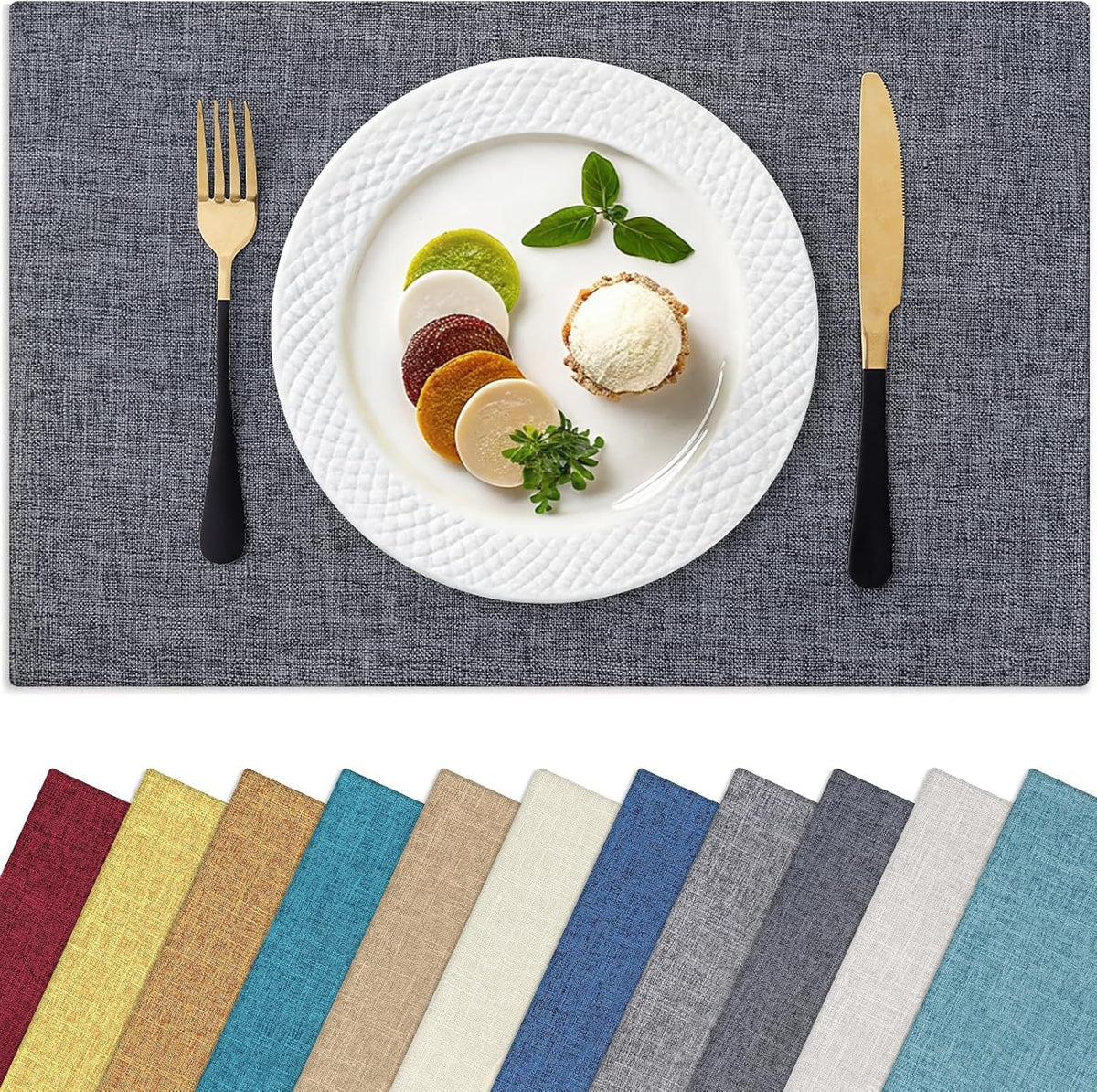 Homaxy Cloths Placemats for Dining Table Set of 6, 13" x 19", Flaxen