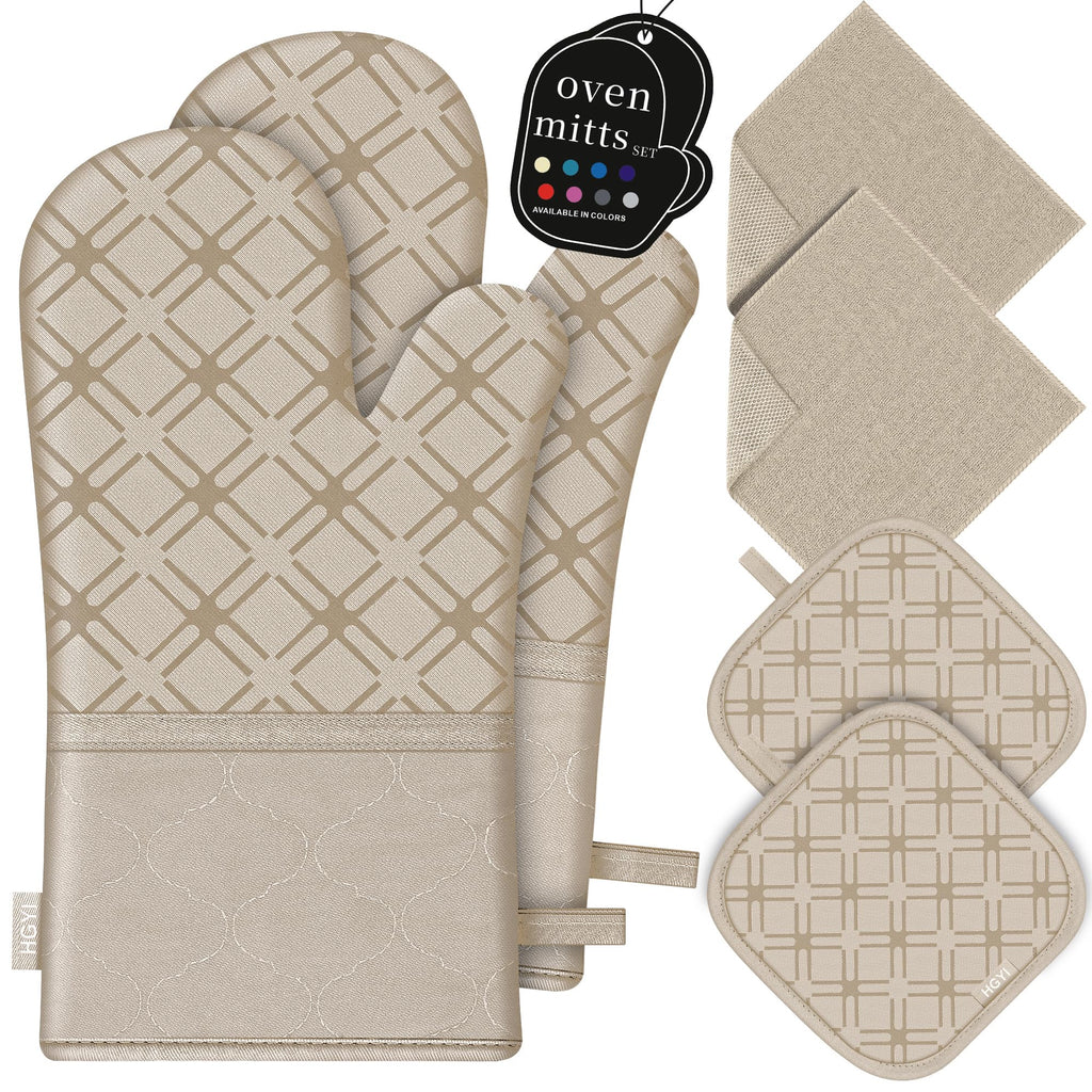 Oven Mitts and Pot Holders Set with Dishcloths, 500 Degree Heat Resistant Oven Gloves and Hot Pads, Premium Soft Cotton Kitchen Mittens and Dish Cloth Sets-Pink