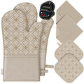 Oven Mitts and Pot Holders Set with Dishcloths, 500 Degree Heat Resistant Oven Gloves and Hot Pads, Premium Soft Cotton Kitchen Mittens and Dish Cloth Sets-Pink