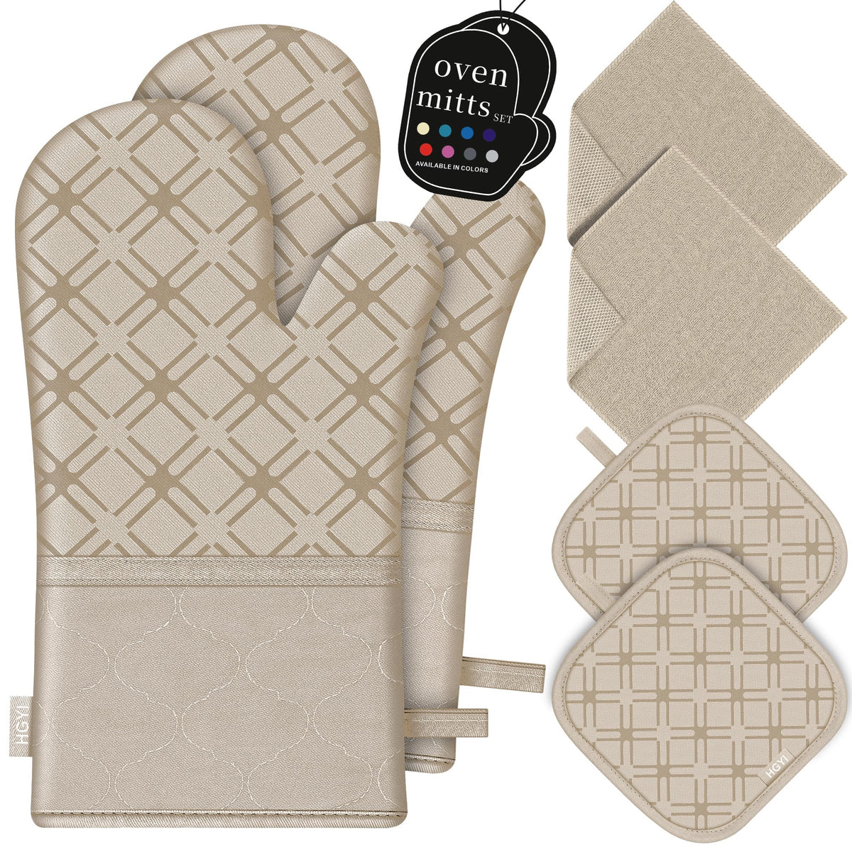 Oven Mitts and Pot Holders Set with Dishcloths, 500 Degree Heat Resistant Oven Gloves and Hot Pads, Premium Soft Cotton Kitchen Mittens and Dish Cloth Sets-Pink