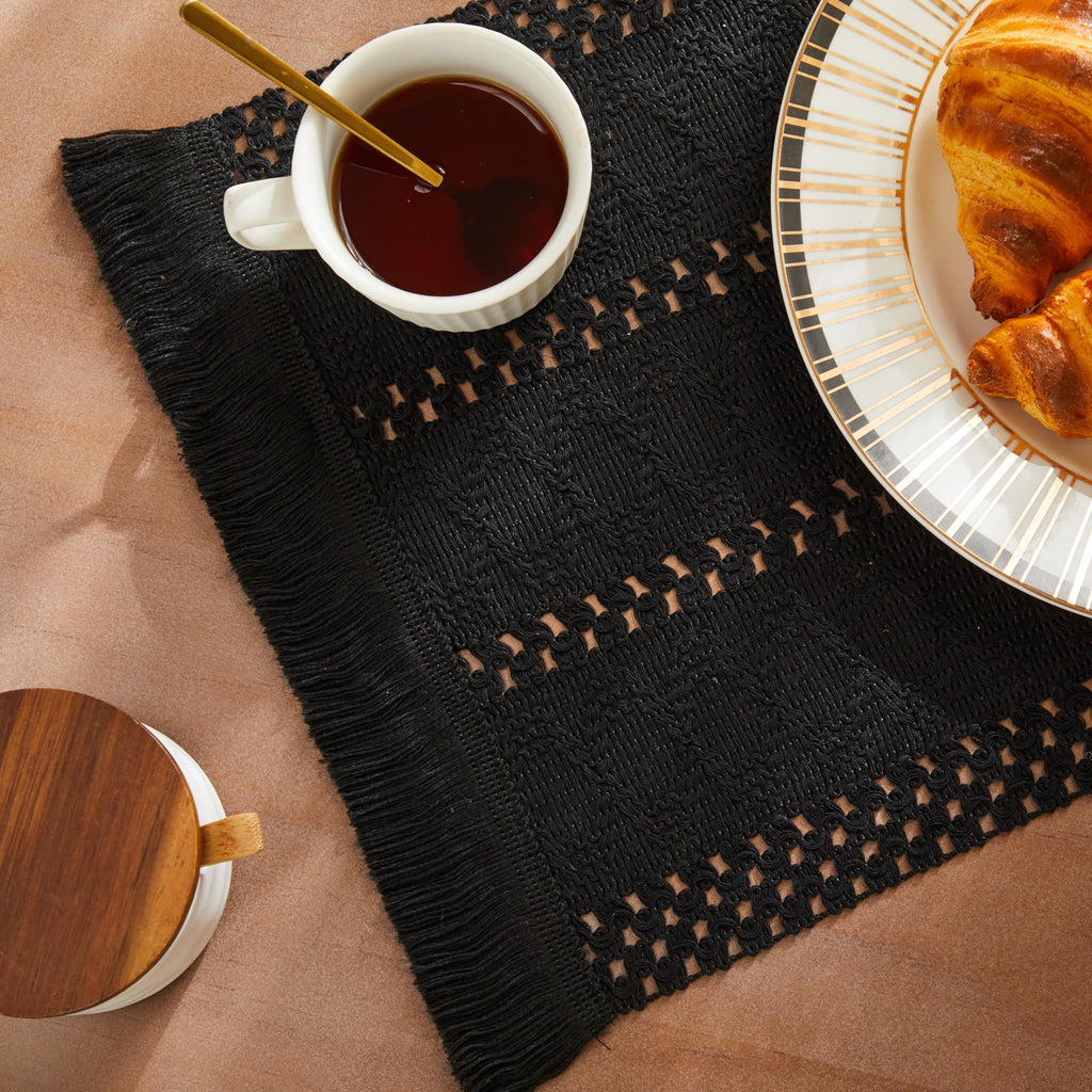 ZeeMart Macrame Style Boho Placemats Set of 4, Olive 12x20 Inch