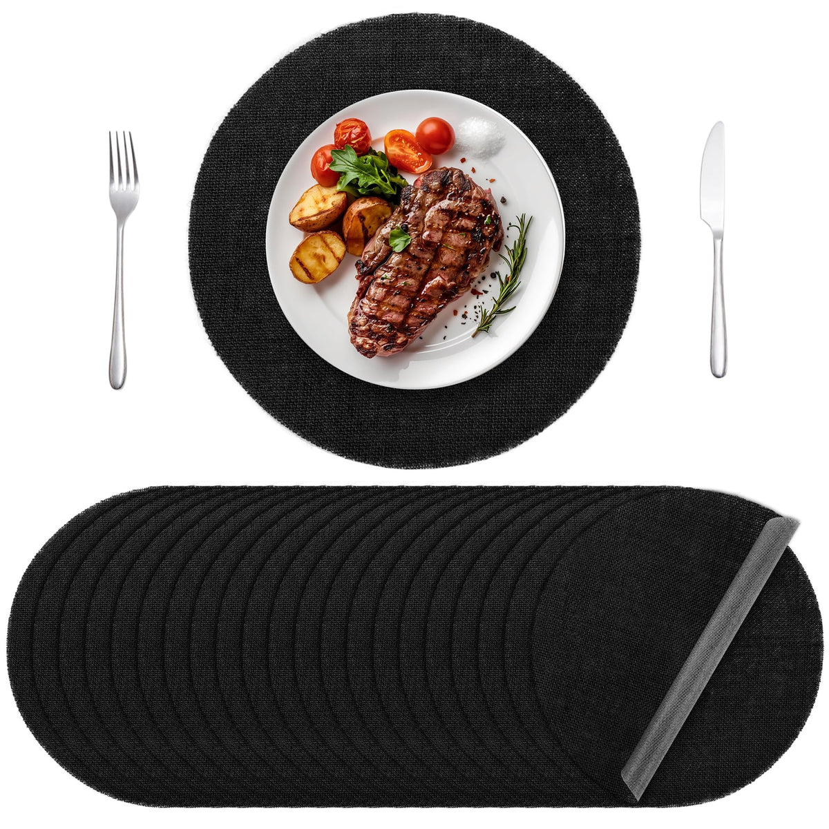 Aneco 50 Pcs Round Burlap Placemats 11.8 Inch Reusable Fall Table Mats