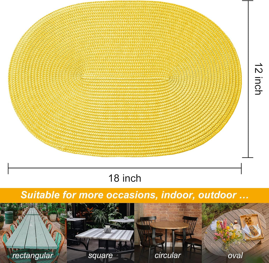 AHHFSMEI Placemats Set of 8 for Dining Table Washable Woven Non-Slip 18x12 inches Placemat Heat-Resistant Durable Table Mats for Dining Table Easy to Clean (Yellow, 8)