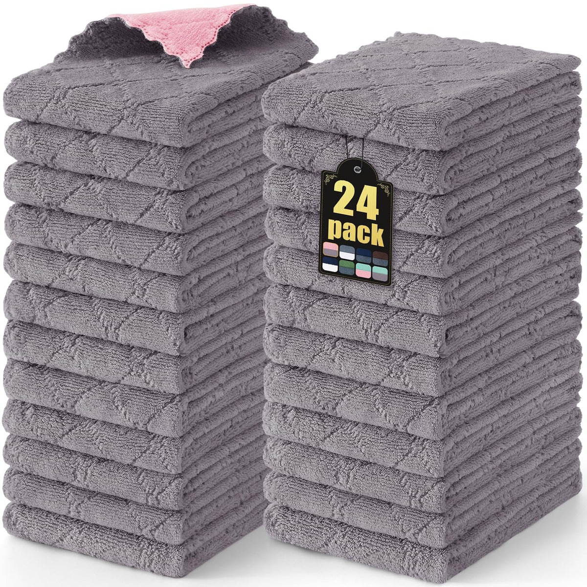 Mordimy 12 Pack Soft and Absorbent Kitchen Cloths, Dark Grey & White