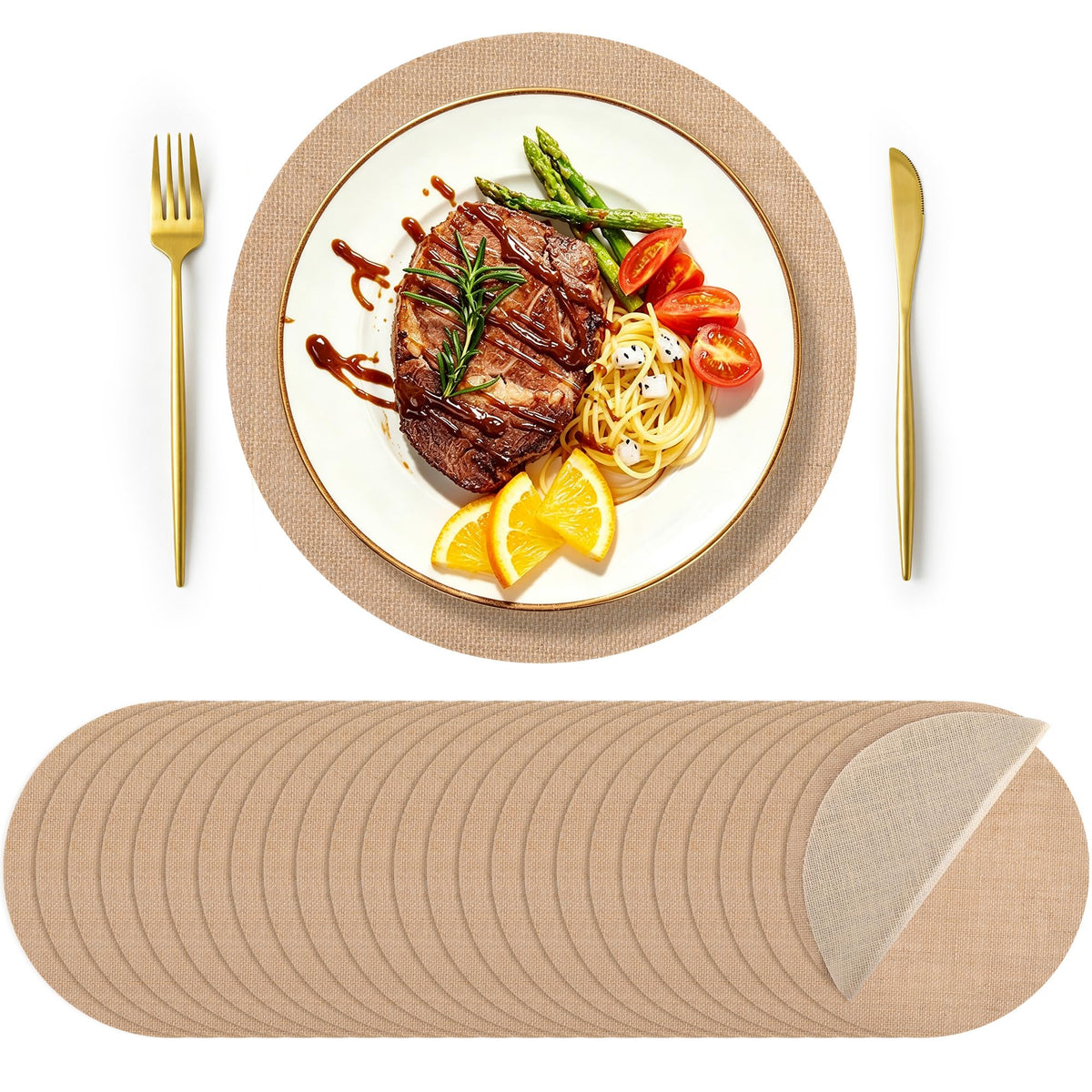 50 Pieces 11.8 Inch Burlap Round Placemats,Reusable Rustic Jute Table Mats