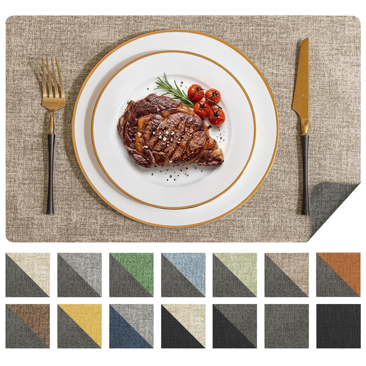 Romanstile Placemats Set of 6, Reversible Faux Leather Wipeable Table Mats