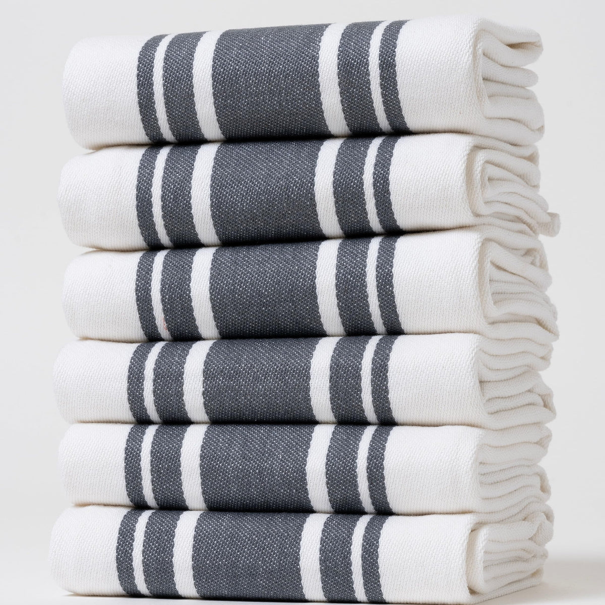 Kitchen Towels Set – Pack of 6 (20’’ x 30’’) Extra Large Premium Cotton Dish Towels for Kitchen – Chain Stripe Towels – Absorbent – 100% Cotton – with Hanging Loop – Beige