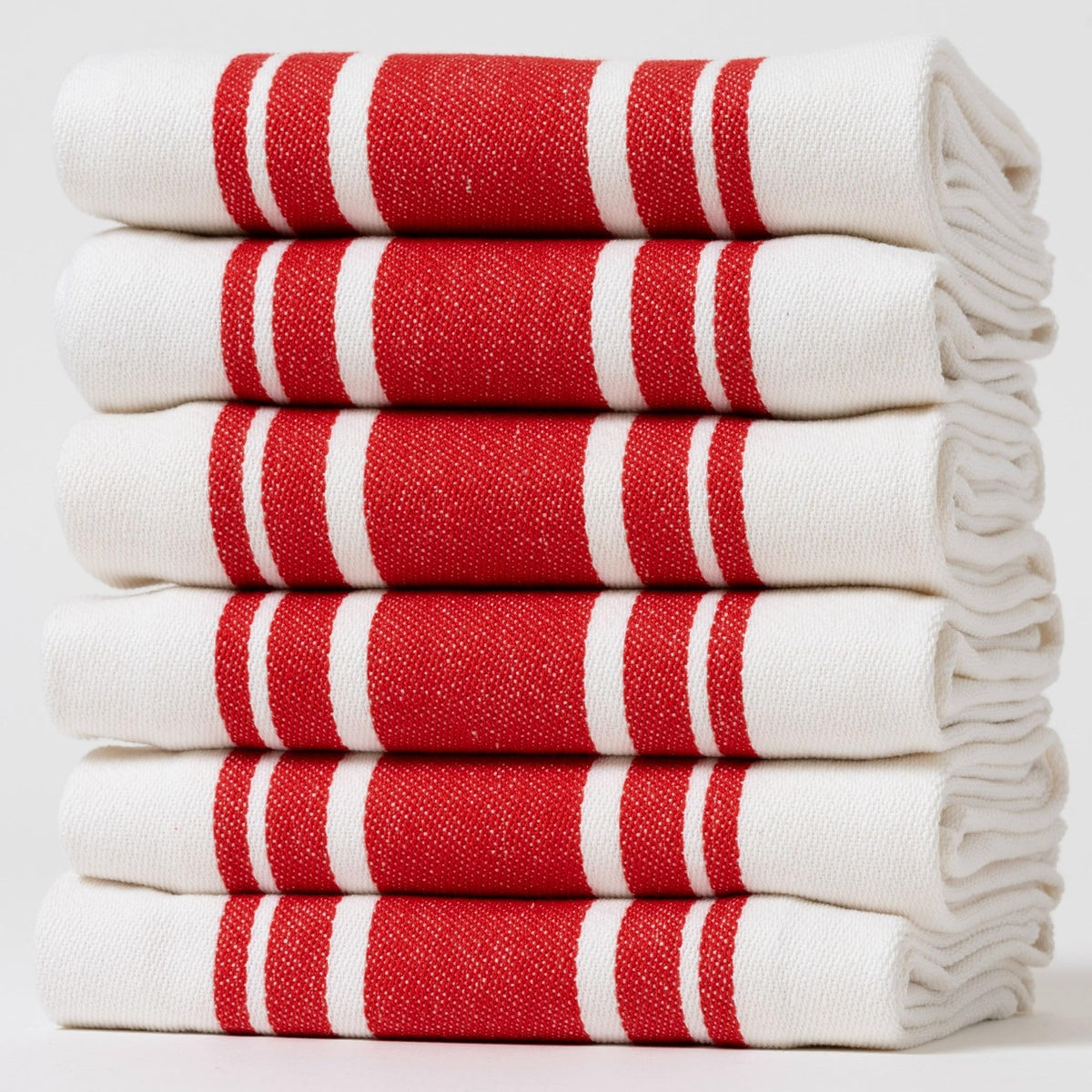 Kitchen Towels Set – Pack of 6 (20’’ x 30’’) Extra Large Premium Cotton Dish Towels for Kitchen – Chain Stripe Towels – Absorbent – 100% Cotton – with Hanging Loop – Beige