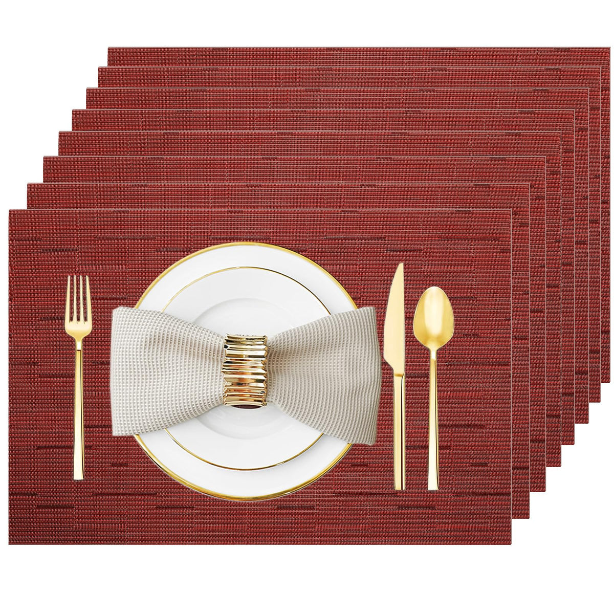 Silver Grey Vinyl Placemats Set of 6, Heat Resistant Table Placemats