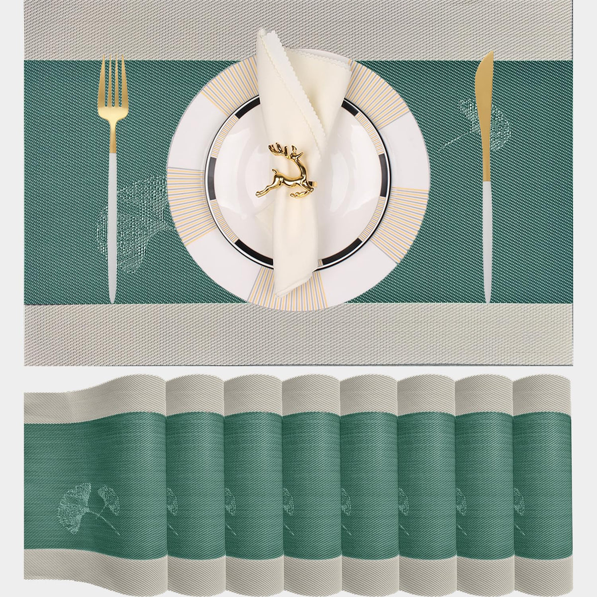 PIGCHCY Placemats,Washable Vinyl Woven Table Mats,Elegant Durable Placemats for Dining Table Set of 4 (18 x 12 inches, Navy Blue)