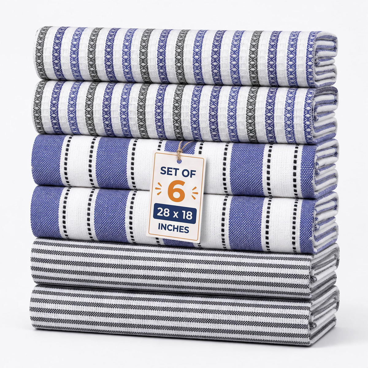Pack of 6 Cotton Kitchen Towels Set, Dish Towels, Cleaning Rags, Kitchen Dish Cloths for Washing Dishes, Cotton Cleaning Cloths, Ultra Soft, Lightweight & Quick Dry, Flat Weave, 28"x18" (Olive & Gray)