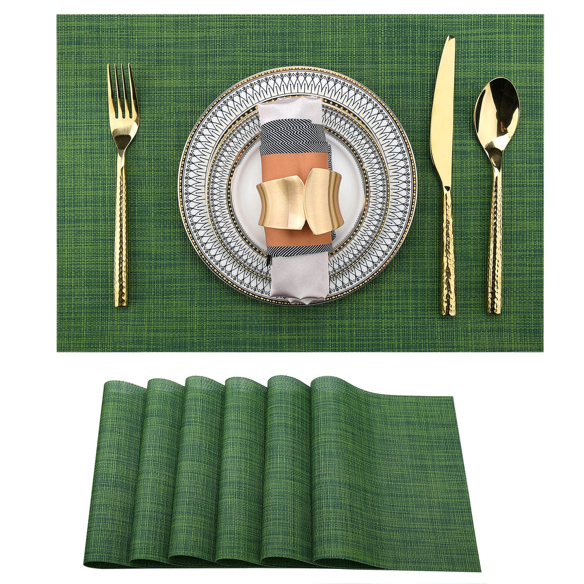 SLKQG Navy Blue Placemats Set of 6 - Easy Clean Washable Vinyl Placemats - Wipeable Heat Resistant Table Mats for Dining Table - 17x12 Inch (Navy Blue, 6)
