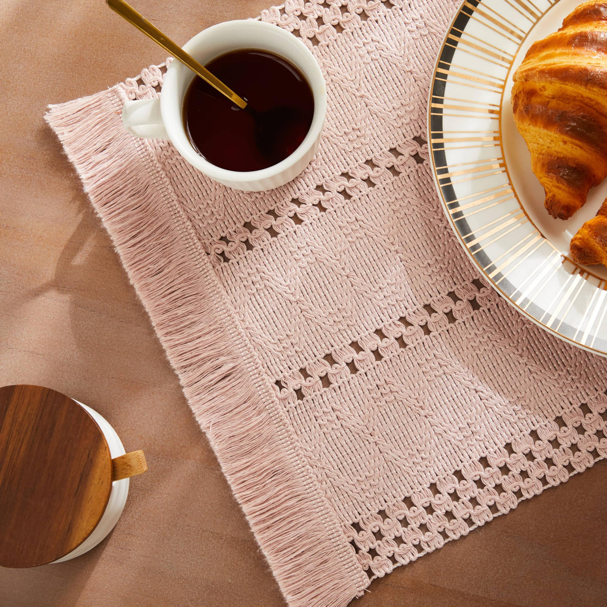 ZeeMart Macrame Style Boho Placemats Set of 4, Olive 12x20 Inch