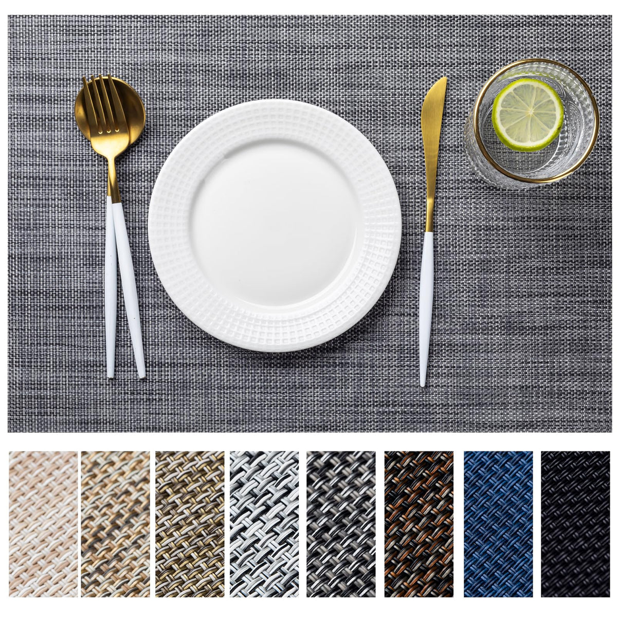 LEXMORE Placemats Set of 4 Vinyl/Plastic Woven Place Mats for Kitchen Table Indoor/Outdoor Washable Placemat Wipeable Dining Table Mats(Navy Blue)