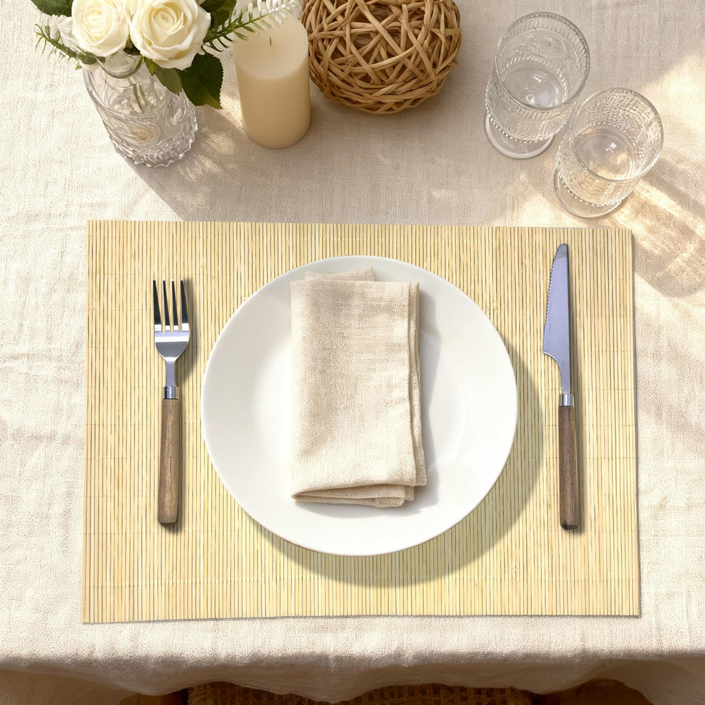 4-Pack Bamboo Placemats,Woven Heat-Resistant Rectangular Table Mats,Natural Dining Place Mats,Rustic Japanese Style Wood Mats for Indoor Dining,Kitchen and Party Use, Coffee
