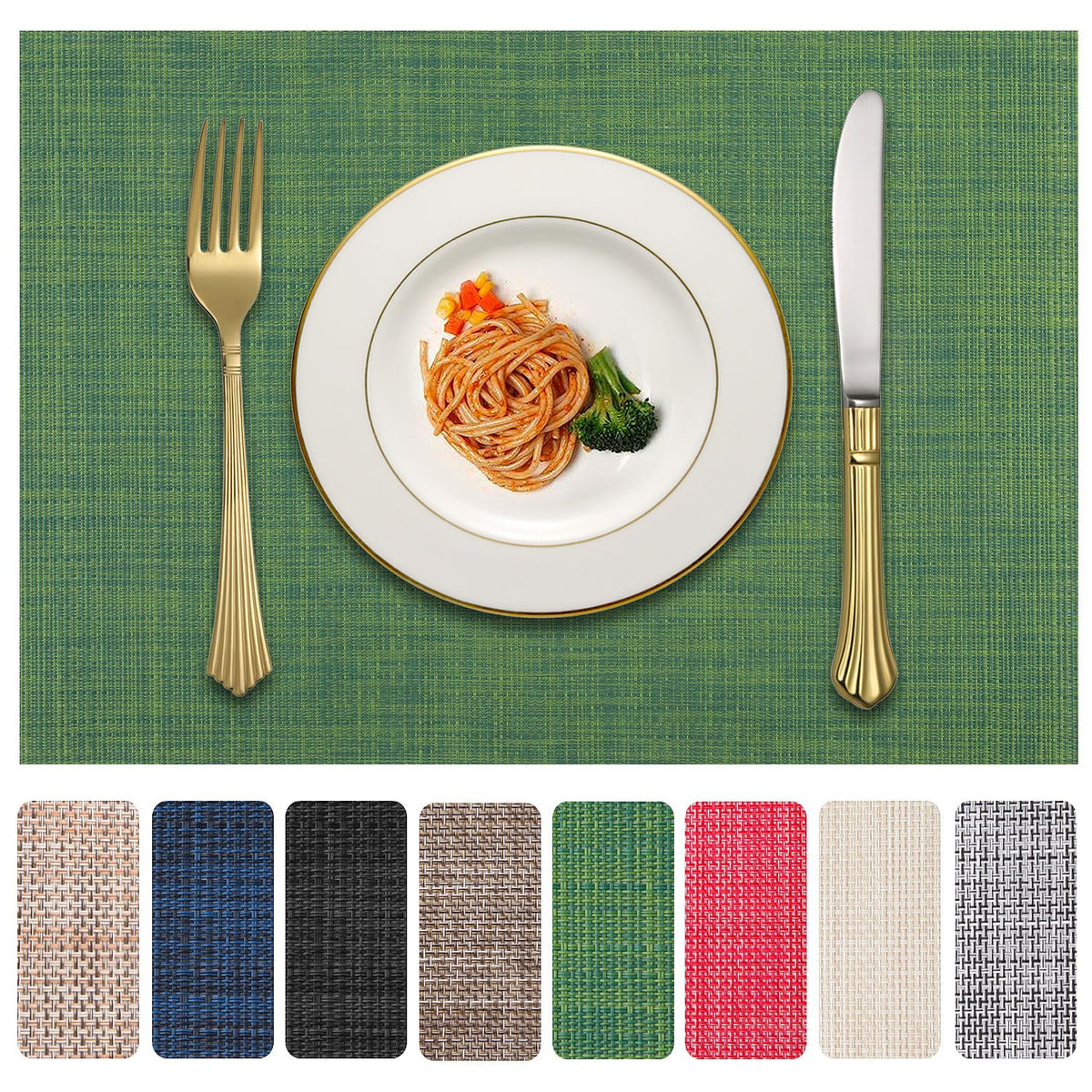 Vinyl Placemats Set of 4, PVC Woven Washable Non-Slip Table Mats, Heat Resistant Wrinkle Free Place Mats for Dining Table, Easy to Clean (4, Navy Blue)