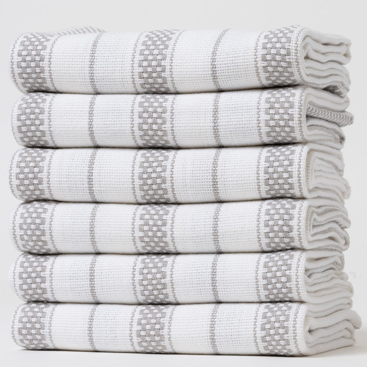 Kitchen Towels Set – Pack of 6 (20’’ x 30’’) Extra Large Premium Cotton Dish Towels for Kitchen – Chain Stripe Towels – Absorbent – 100% Cotton – with Hanging Loop – Beige