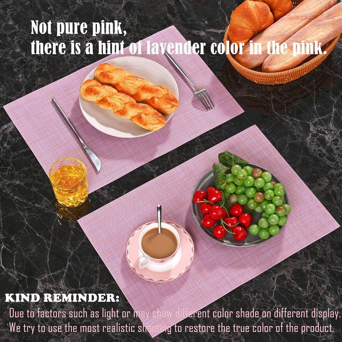 Zupro Pink Placemats Set of 4 Woven PVC 18"x12" for Indoor Outdoor Usage