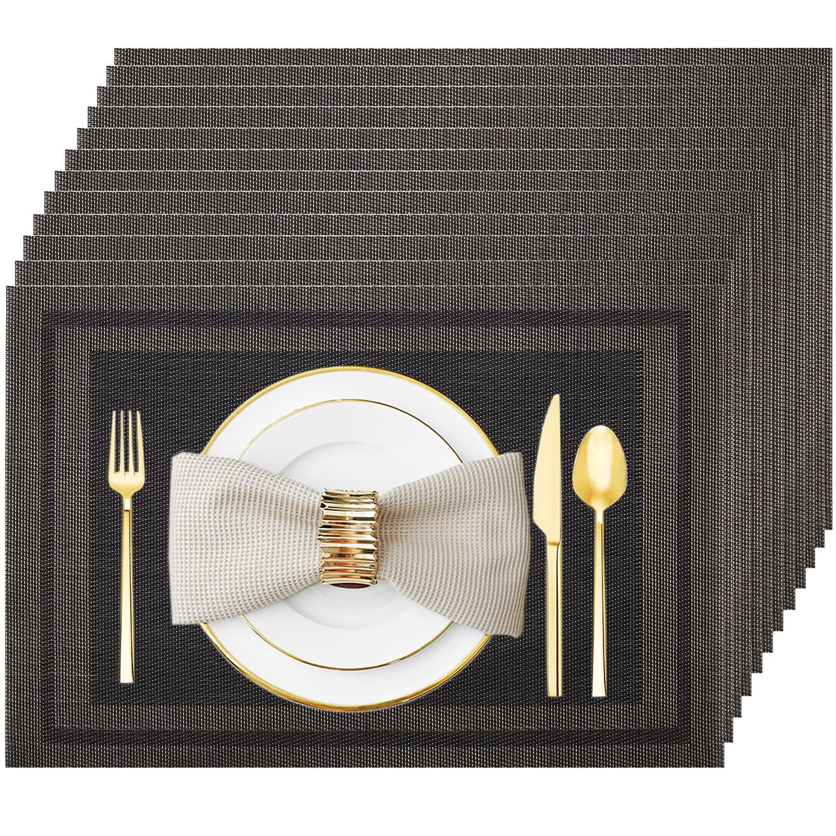 Silver Grey Vinyl Placemats Set of 6, Heat Resistant Table Placemats