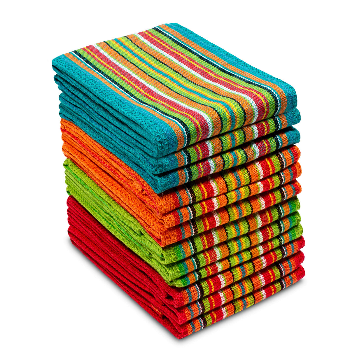 COTTON CRAFT Salsa Stripe Kitchen Towels - 12 Pack 100% Cotton Dish Cloth