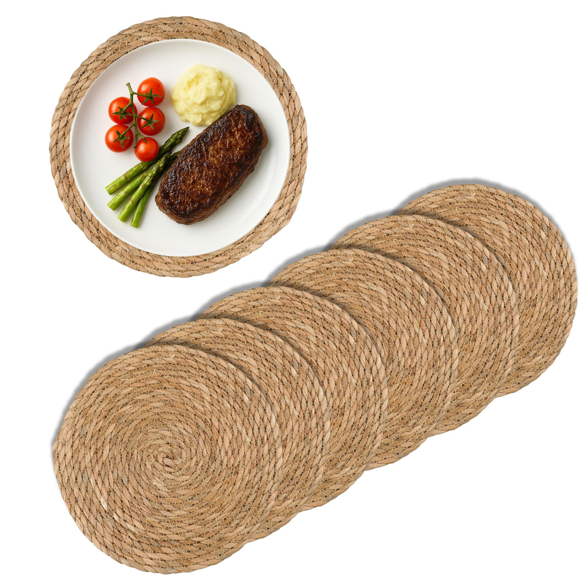Round Woven Placemats Set of 4, 12" Boho Rattan Placemats Natural Hand-Woven Place Mats Table Decor, Chargers for Dinner Plates, Farmhouse Place Mats, Wicker Table Mats for Dining Table, Home