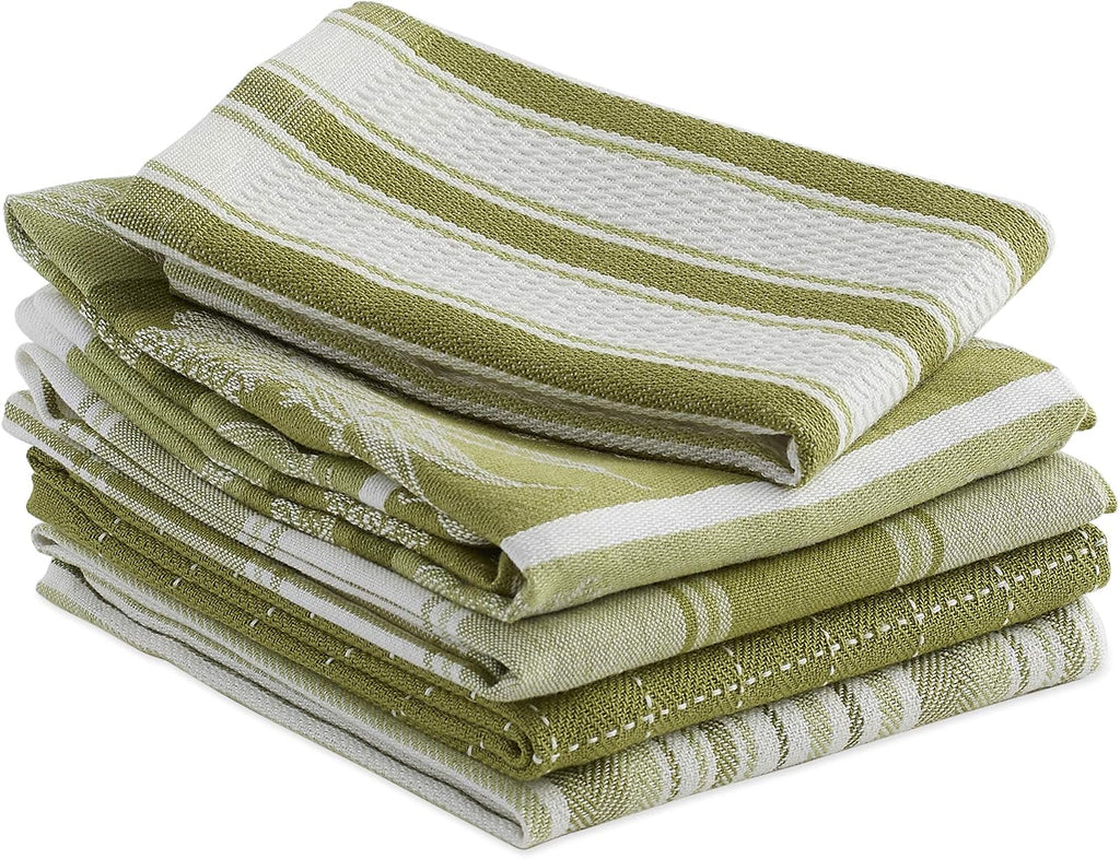 DII Assorted Pattern Kitchen Dishtowels and Dishcloth Set of 5, Parsley Green