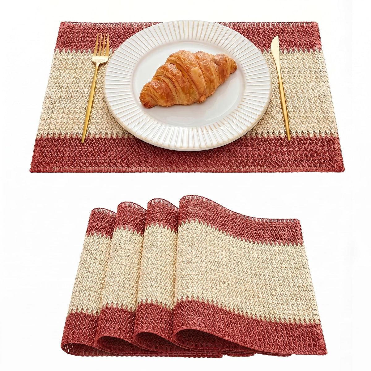 Artoid Mode Light Green Paper Woven Stripe Placemats Set of 4-12x18 Inch