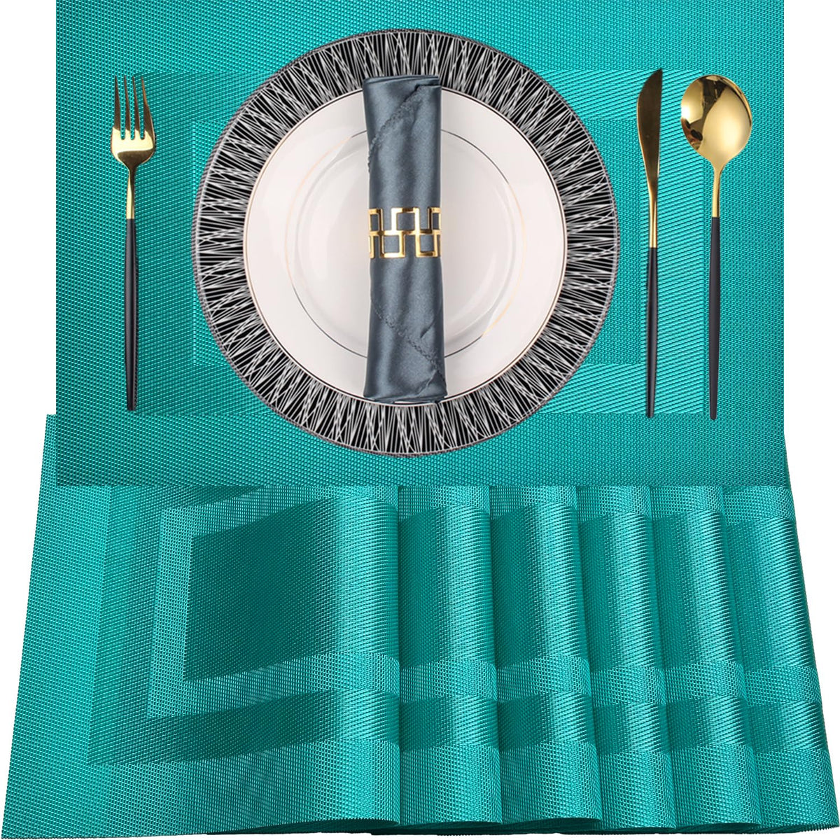 PIGCHCY Placemats,Washable Vinyl Woven Table Mats,Elegant Durable Placemats for Dining Table Set of 6 (Bamboo-Brown)