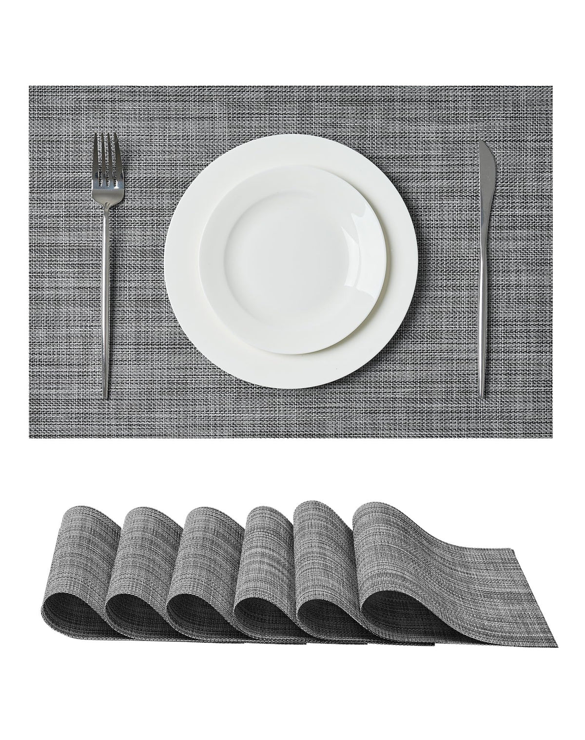 Beige Placemats Set of 6 - Heat-Resistant, Non-Slip Table Mats, Washable Woven Vinyl for Indoor & Outdoor Dining