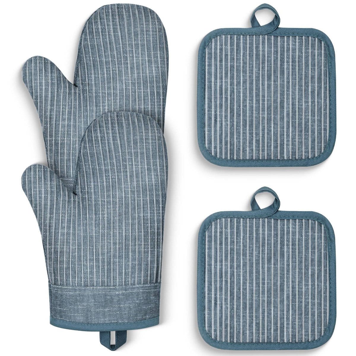 Oven Mitts and Pot Holders, Silicone Oven Gloves, 500 F Heat Resistant Oven Mitts Sets, Non-Slip Silicone Textured Grip, Blue
