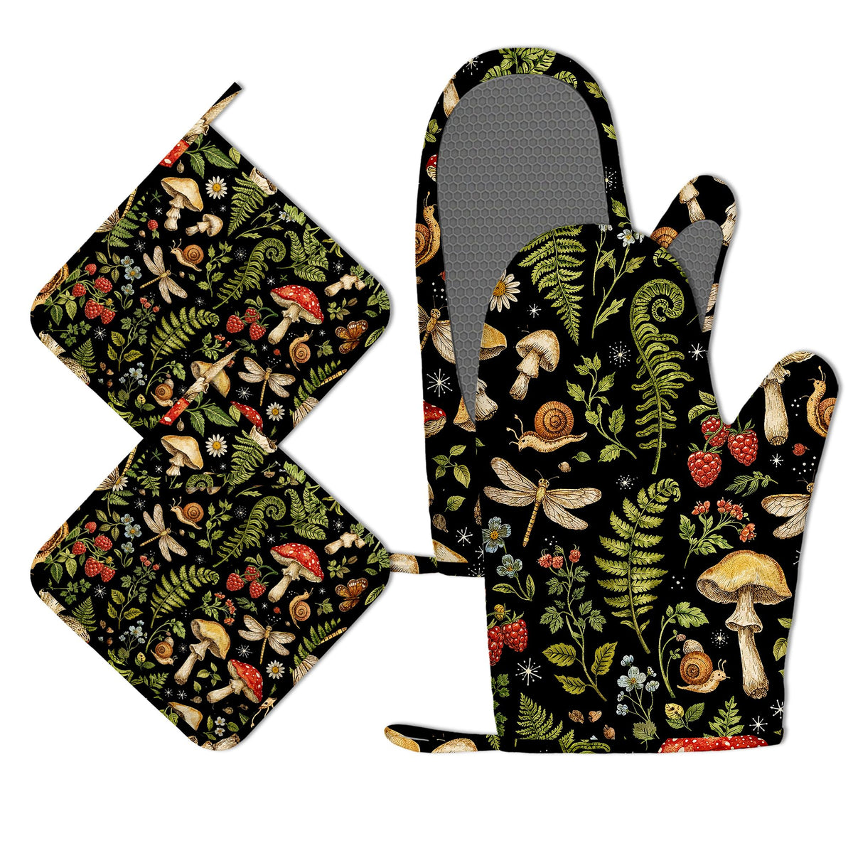 Funny Baker Black Cat Oven Mitts and Pot Holders Sets of 4 PCS, I’M Baked Too Oven Gloves Potholder for Kitchen Cooking Baking BBQ Heat Resistant