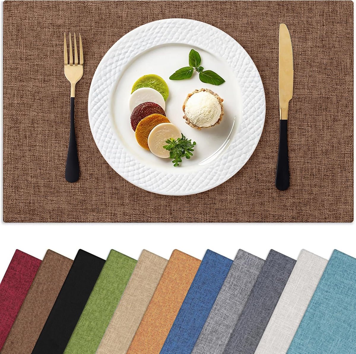 Homaxy Cloths Placemats for Dining Table Set of 6, 13" x 19", Flaxen