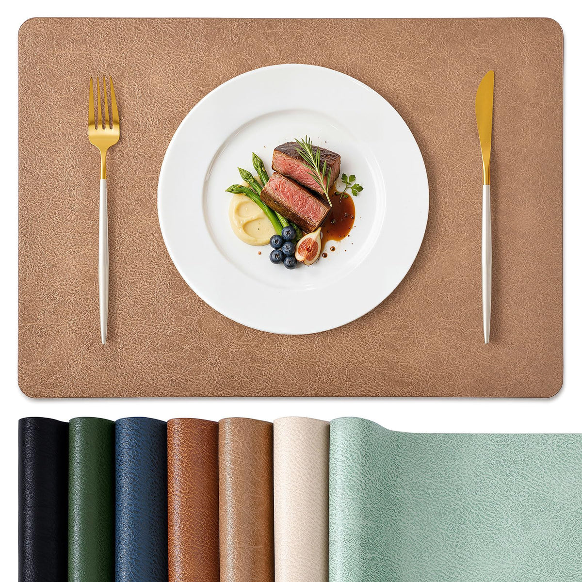 homing Faux Leather Vinyl Placemats Set of 6, Easy to Clean, Beige