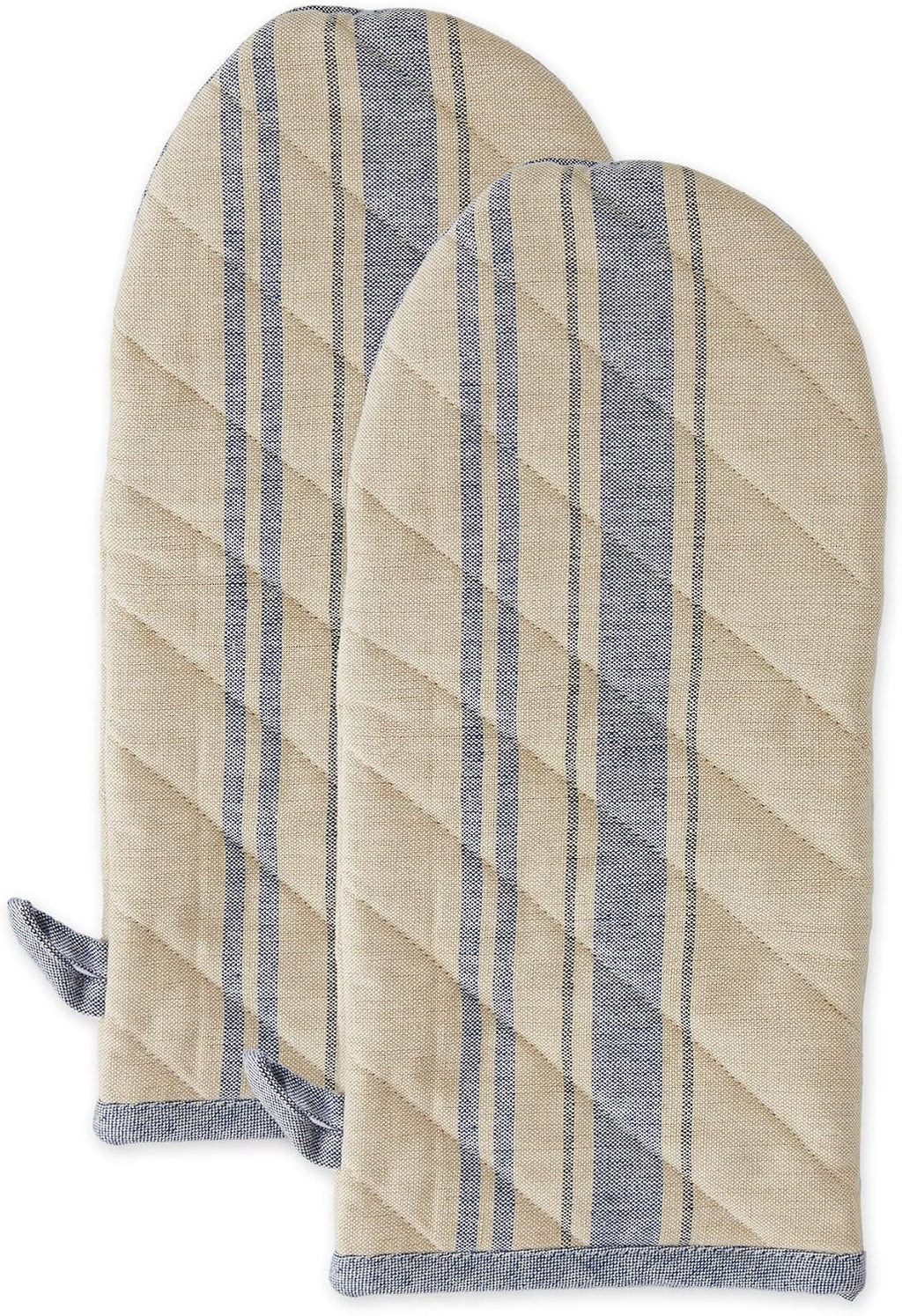 DII French Stripe, Kitchen Collection, Oven Mitts, Nautical Blue, 2 Count