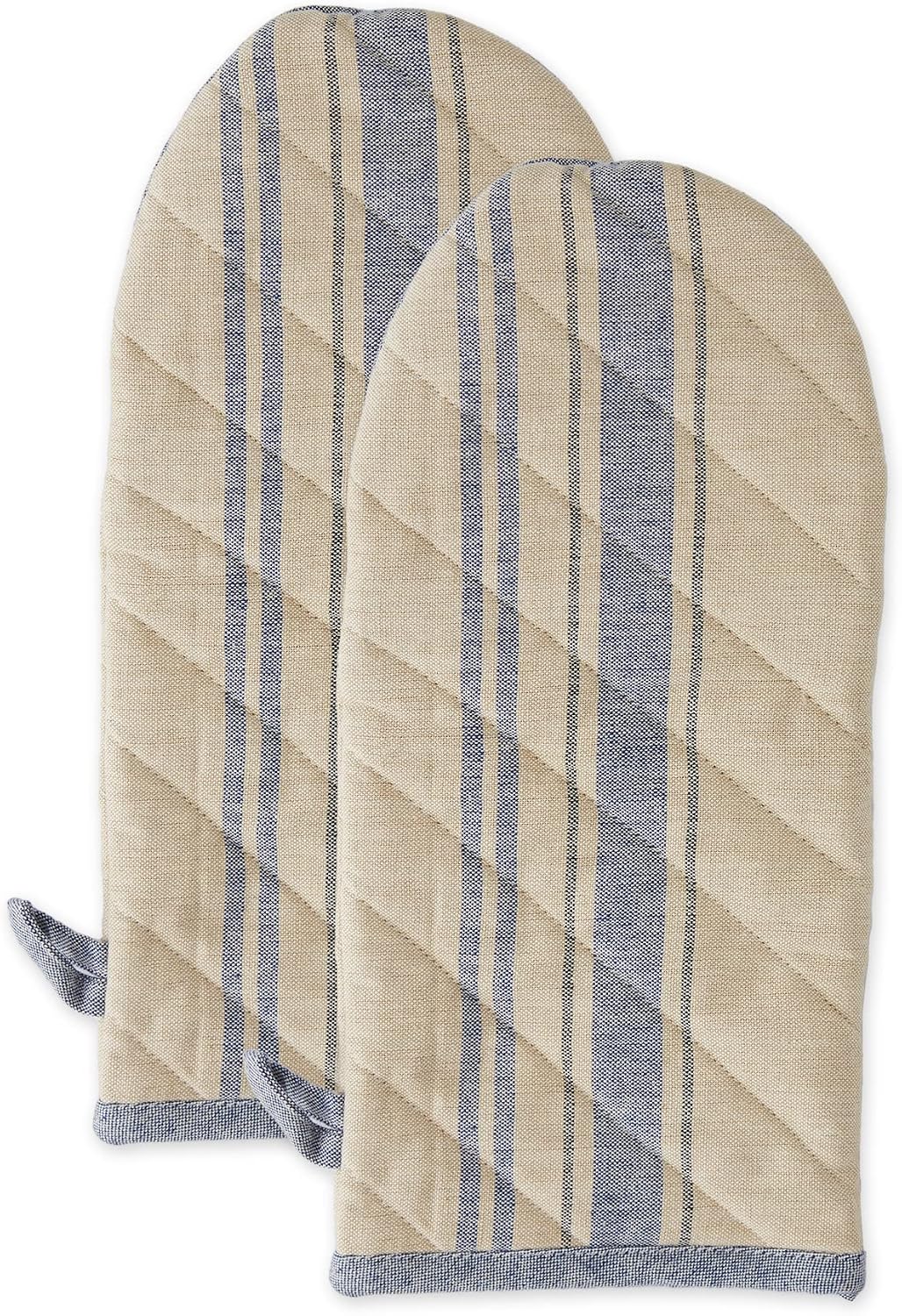 DII French Stripe, Kitchen Collection, Oven Mitts, Nautical Blue, 2 Count
