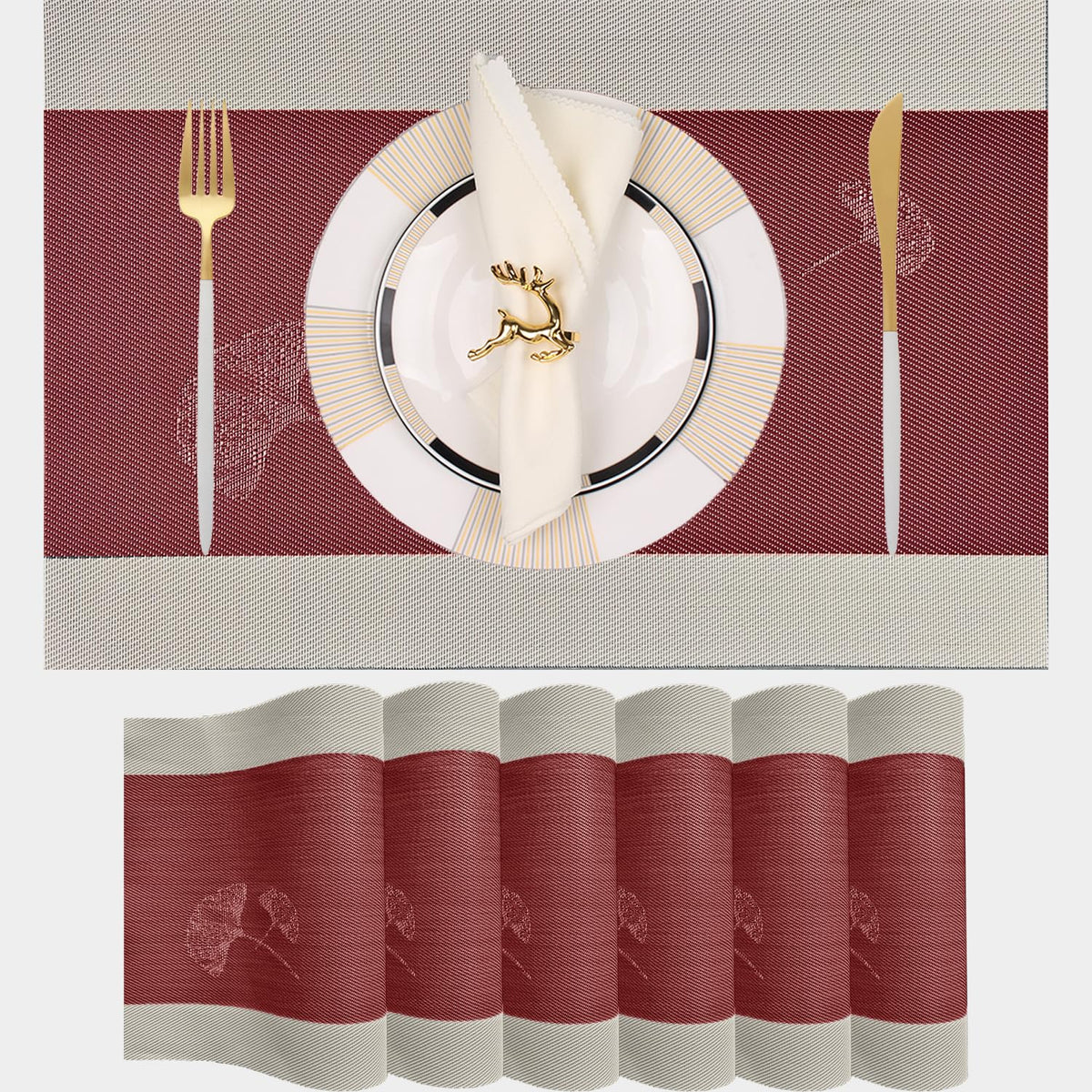 PIGCHCY Placemats,Washable Vinyl Woven Table Mats,Elegant Durable Placemats for Dining Table Set of 4 (18 x 12 inches, Navy Blue)