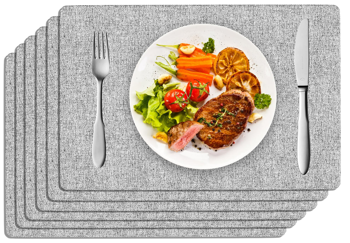 DOLOPL Placemats Set of 6, Reversible Faux Leather Place Mats, Charcoal