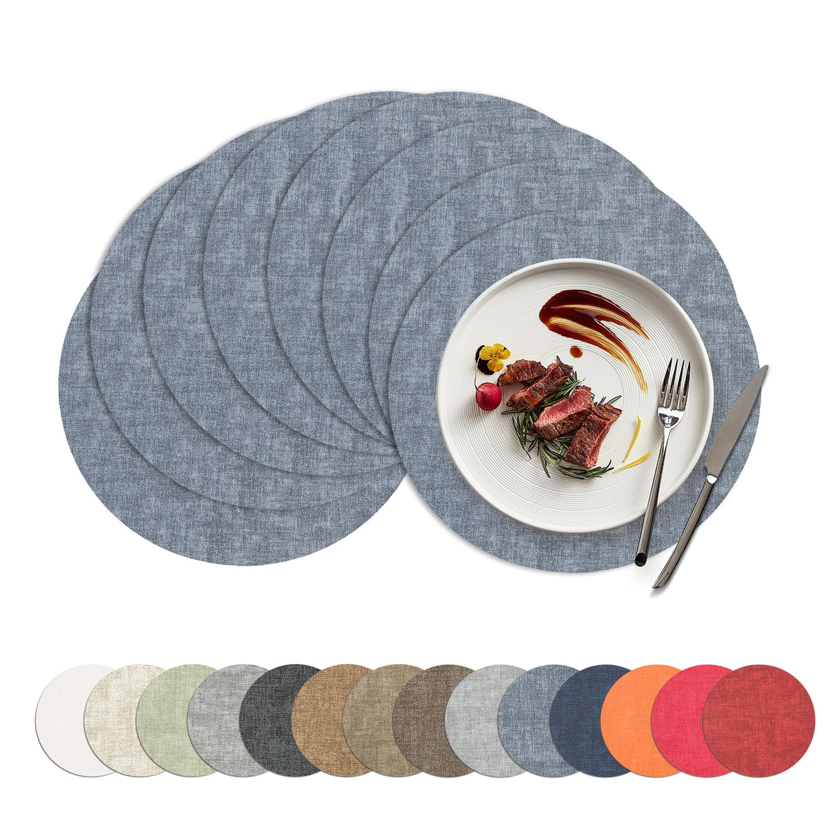 Placemats Set of 4, 15 Inch Round Faux Leather Place Mats