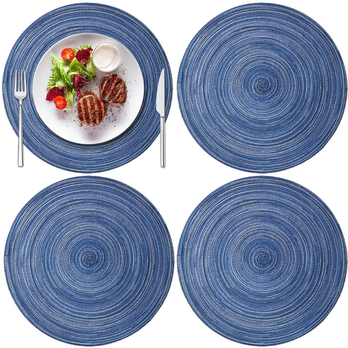 12 Inch Round Braided Placemats Set of 4,Washable Heat Resistant Cotton Polyester Circle Place Mats for Kitchen Dinner Party Table Decoration,Suitable for Plates Under 10 inches(Beige Medium Size)