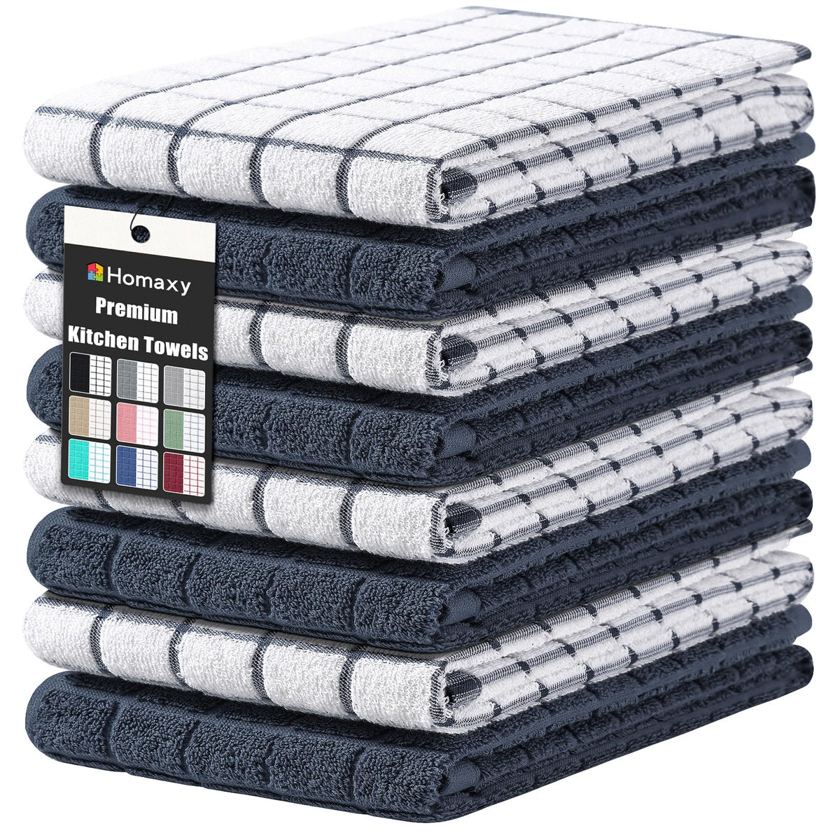 Homaxy Large Premium Cotton Kitchen Towels 16"x 28", 6 Pack, Grey