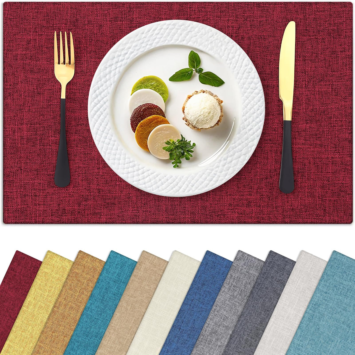 Homaxy Cloths Placemats for Dining Table Set of 6, 13" x 19", Flaxen