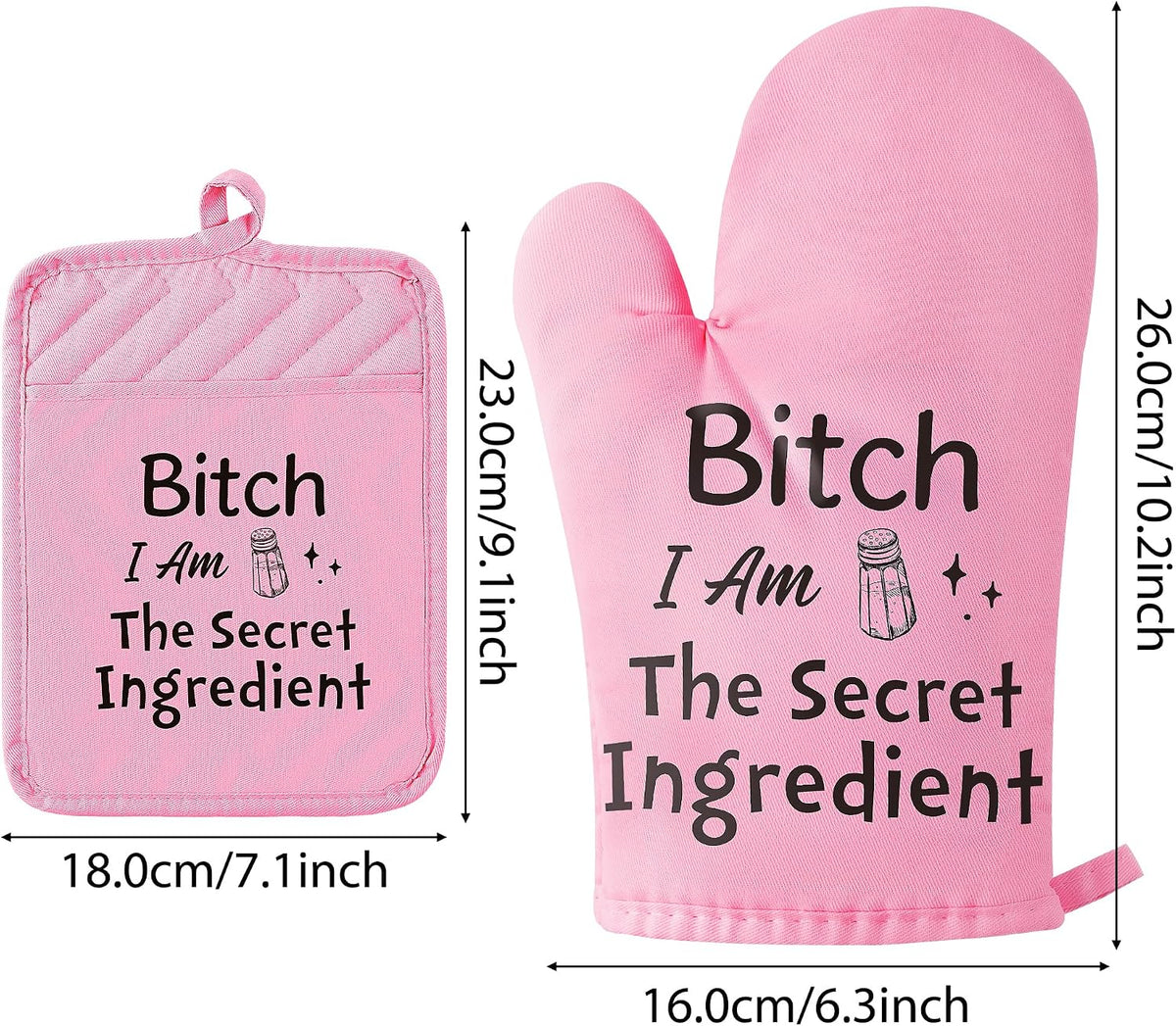 6Pcs Funny Oven Mitts Pot Holders Baking Gift, I Am The Secret Ingredient Resistant Hot Pad Machine Washable Gloves with Hanging Pocket Potholder for Friend Women Gift for Love Kitchen Cooking