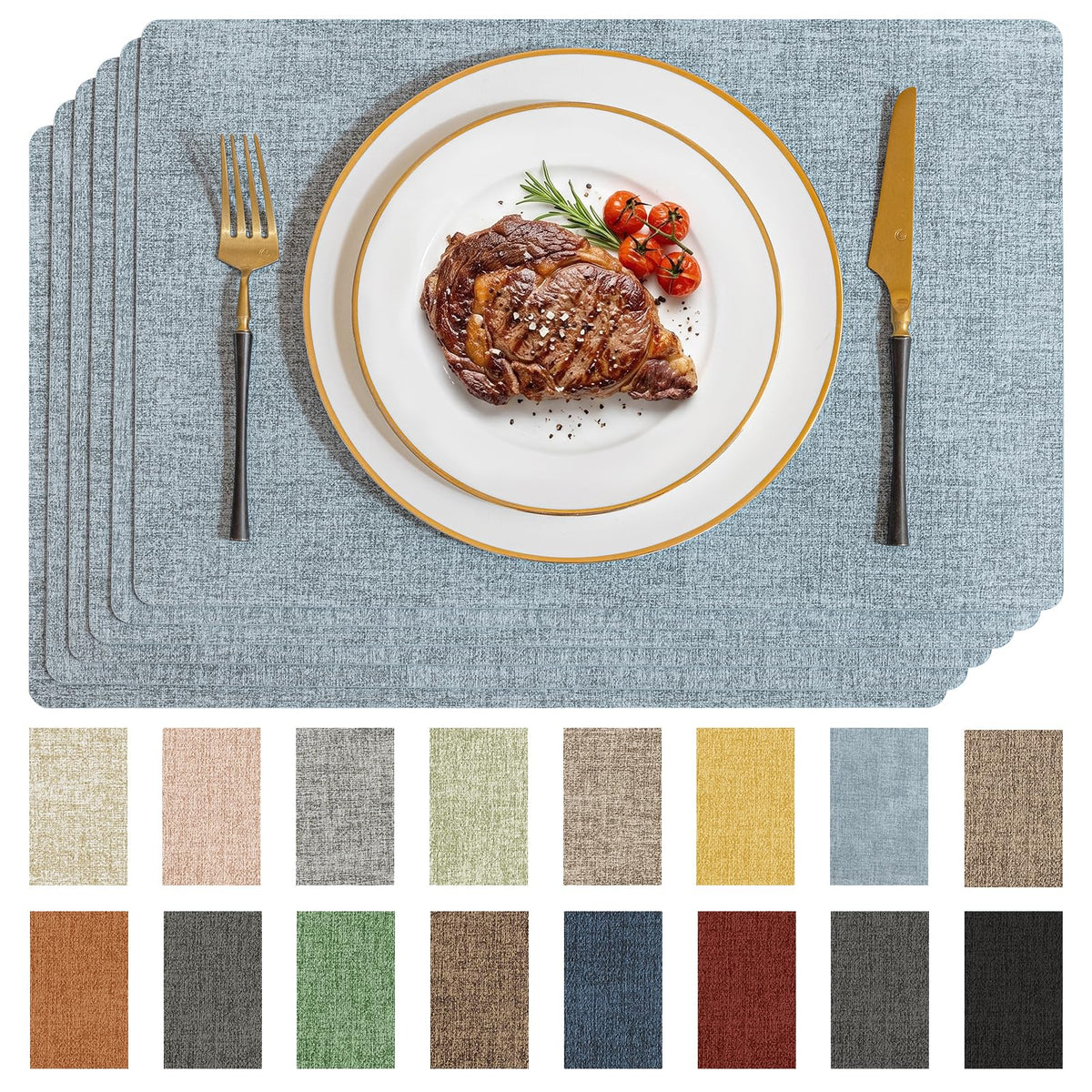 Romanstile Faux Leather Vinyl Placemats Set of 6, Beige