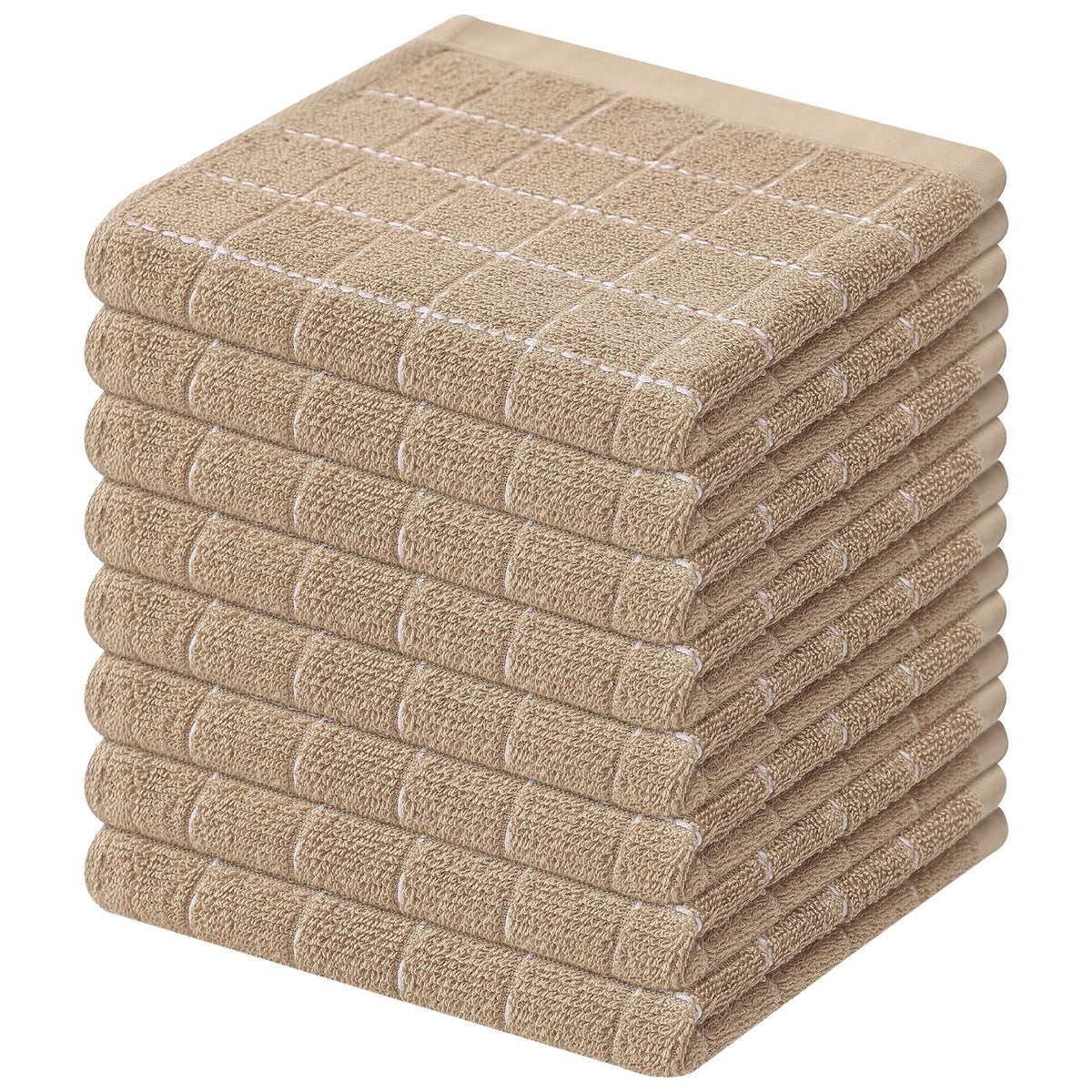 Mordimy Cotton Terry Checkered Kitchen Towels, 16"x 26", 4 Pack, Tan