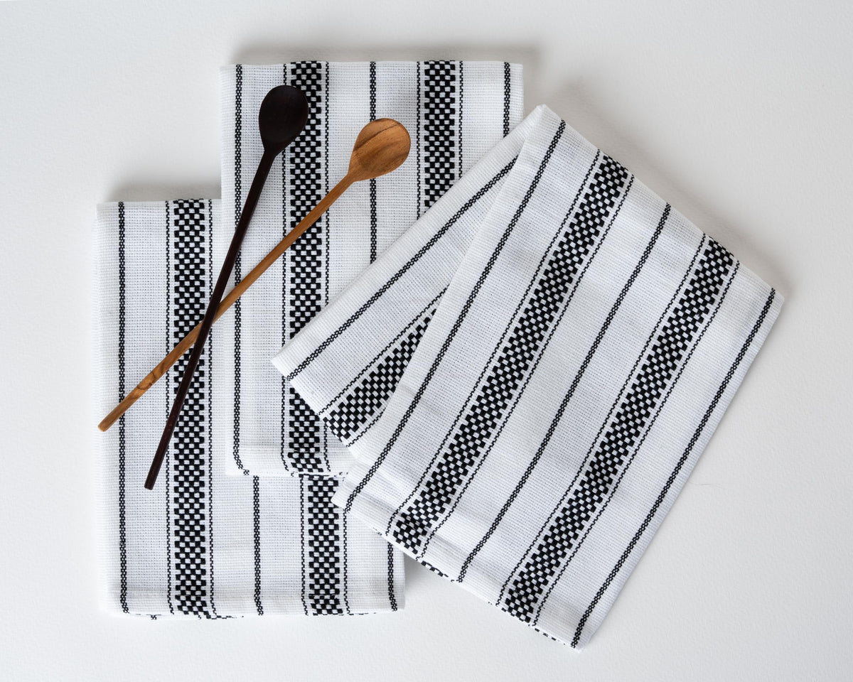 Kitchen Towels Set – Pack of 6 (20’’ x 30’’) Extra Large Premium Cotton Dish Towels for Kitchen – Chain Stripe Towels – Absorbent – 100% Cotton – with Hanging Loop – Beige