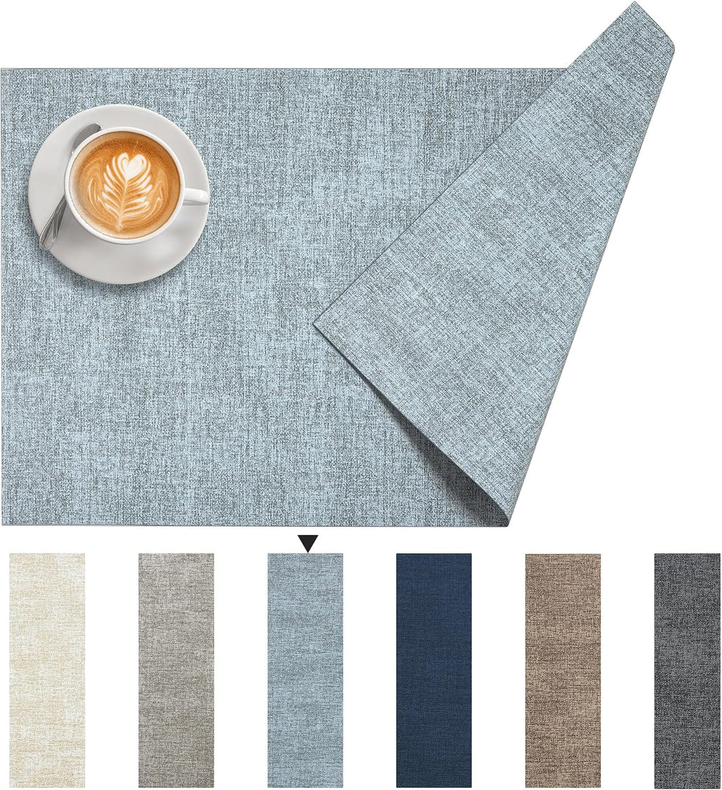 DOLOPL Placemats Set of 6, Reversible Faux Leather Place Mats, Dusty Blue
