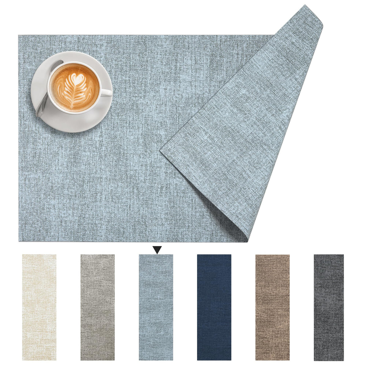 DOLOPL Placemats Set of 6, Reversible Faux Leather Place Mats, Dusty Blue
