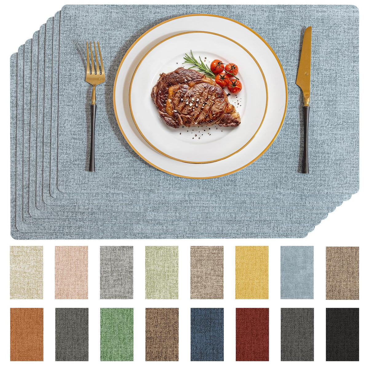 Romanstile Faux Leather Vinyl Placemats Set of 6, Beige
