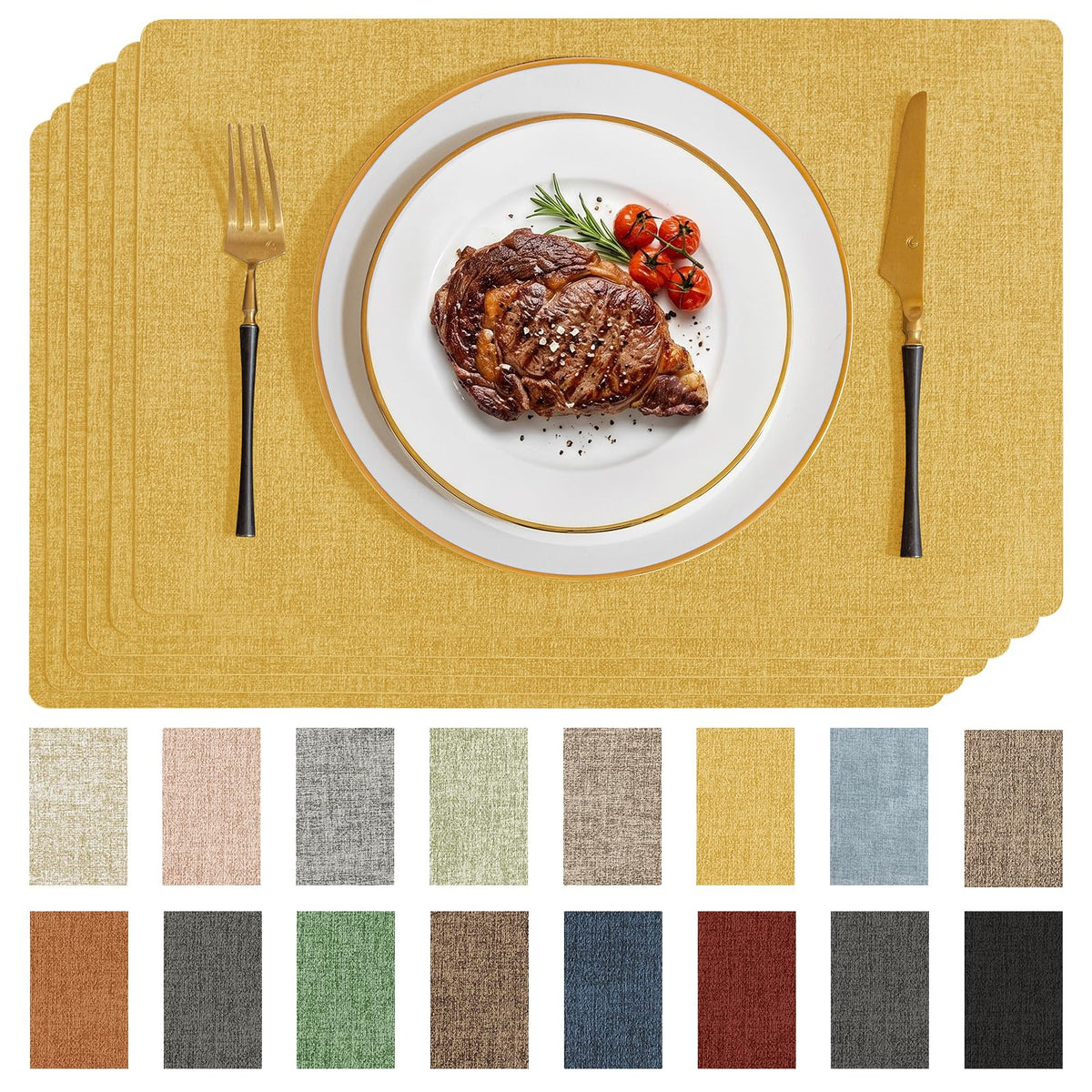 Romanstile Faux Leather Vinyl Placemats Set of 6, Beige