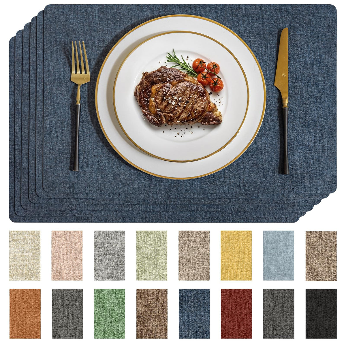 Romanstile Faux Leather Vinyl Placemats Set of 6, Beige